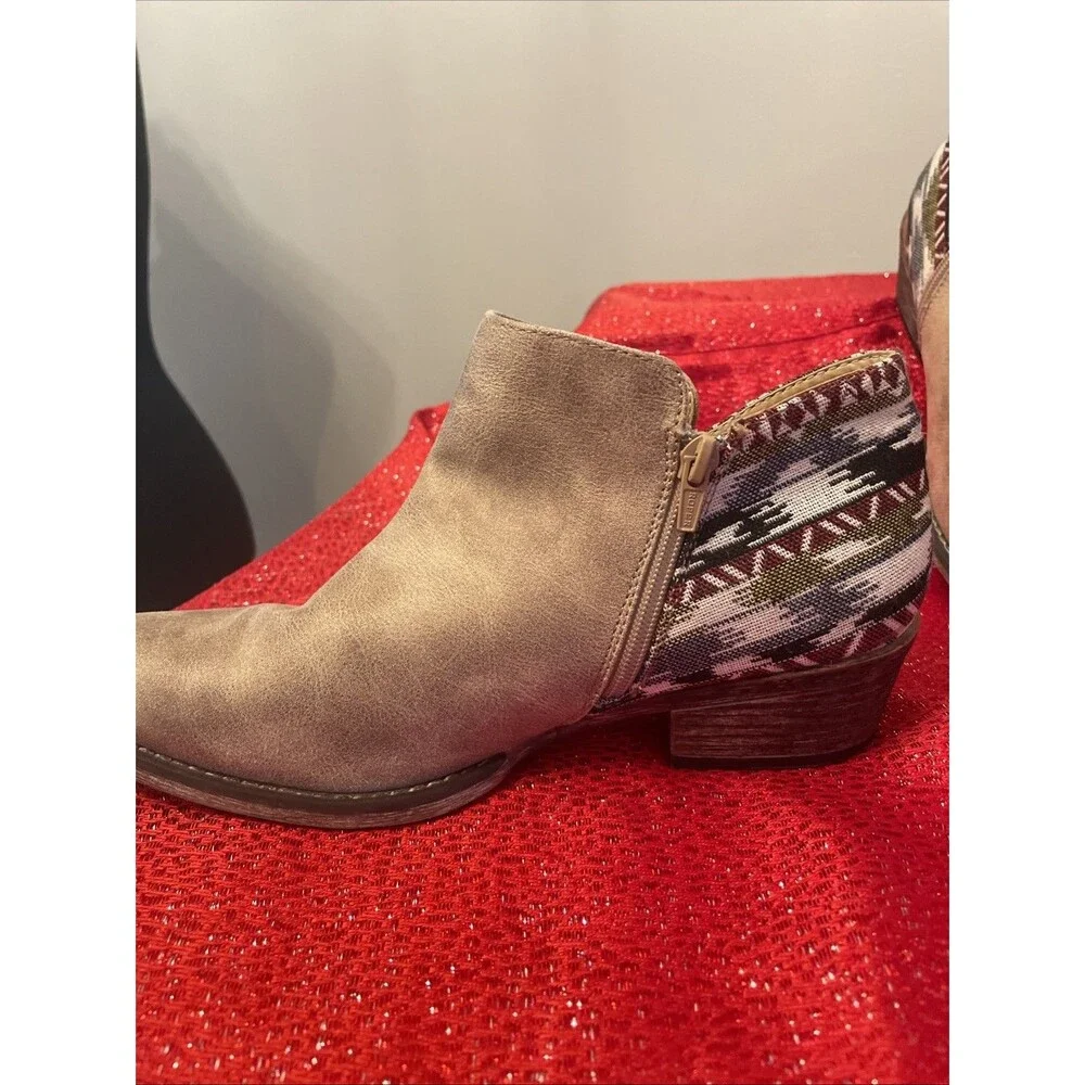 Roper Womens Sedona Brown Round Toe Cowgirl Western Print Ankle Boots size 9.5